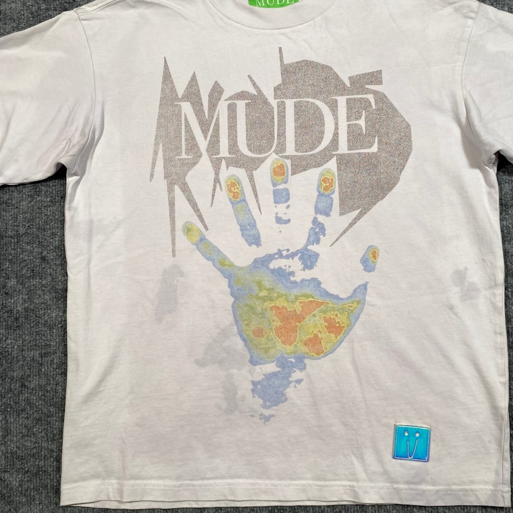 MUDE Men's Thermal Handprint Graphic T-Shirt Light Lilac Streetwear Size S - Picture 5 of 9